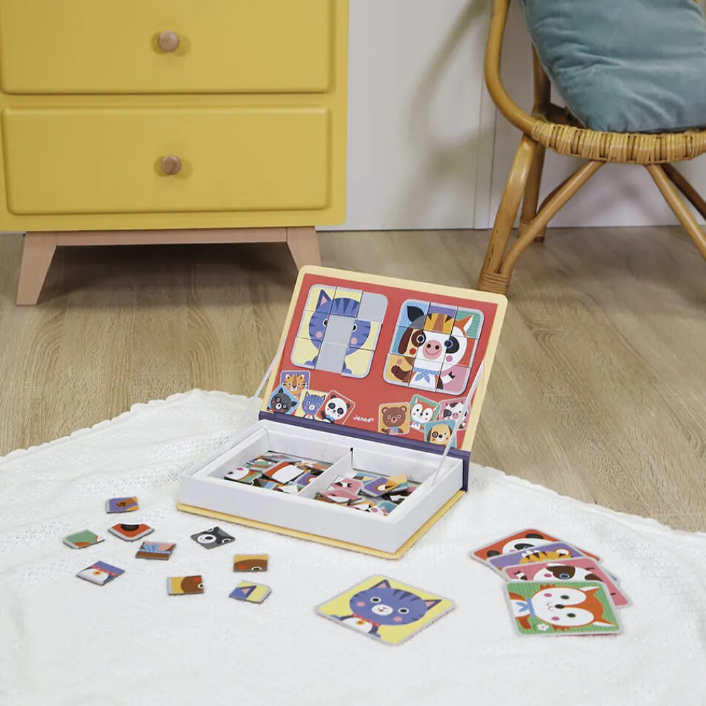 Janod Jeux Éducatifs Magnétiques*Magnéti'book Mix & Match Animaux, 72 magnets