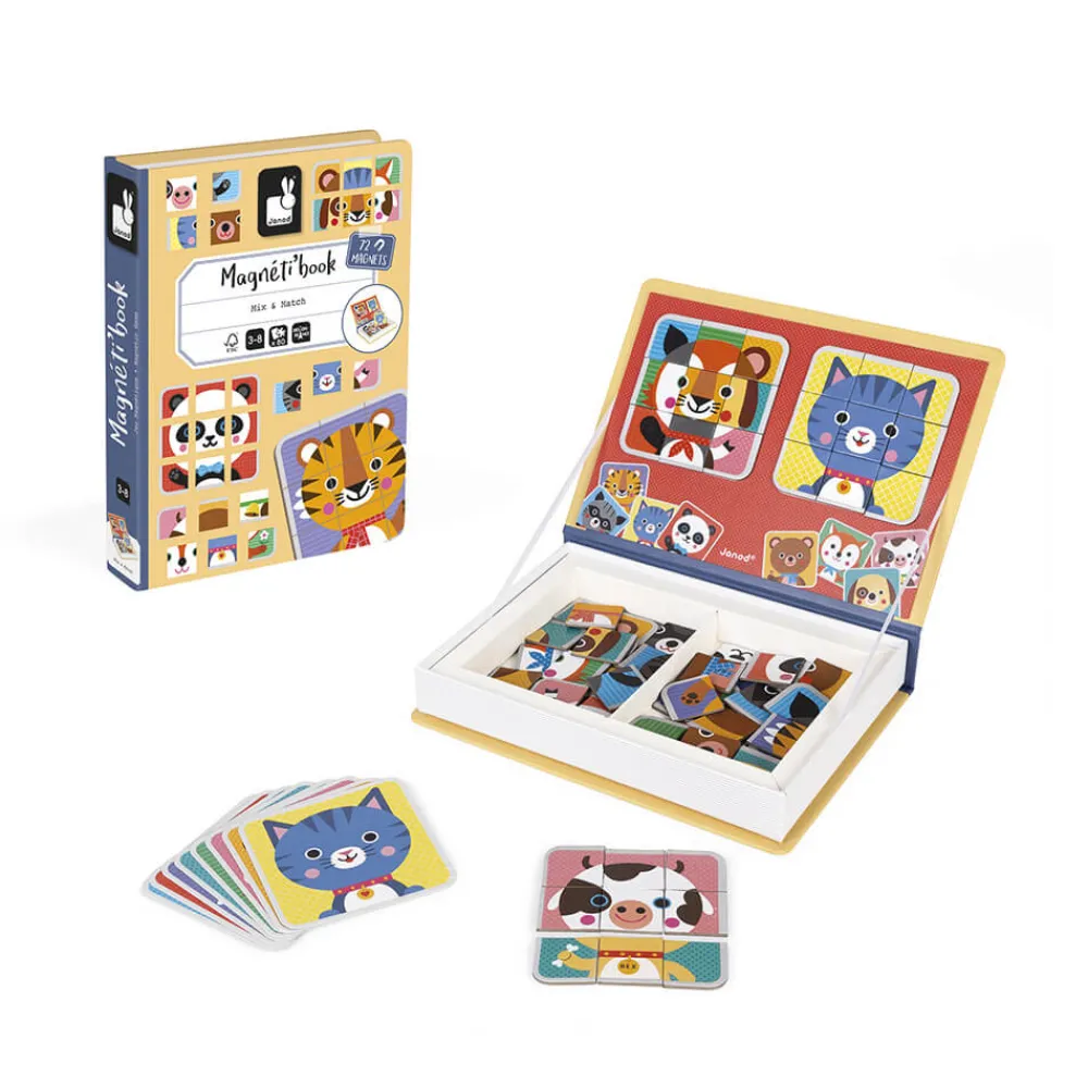 Janod Jeux Éducatifs Magnétiques*Magnéti'book Mix & Match Animaux, 72 magnets