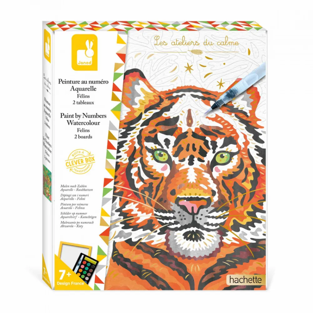 Janod Peinture Par Numéro & Coloriage|Collection "Les Ateliers Du Calme"*Peinture au Numéro Aquarelle Félins