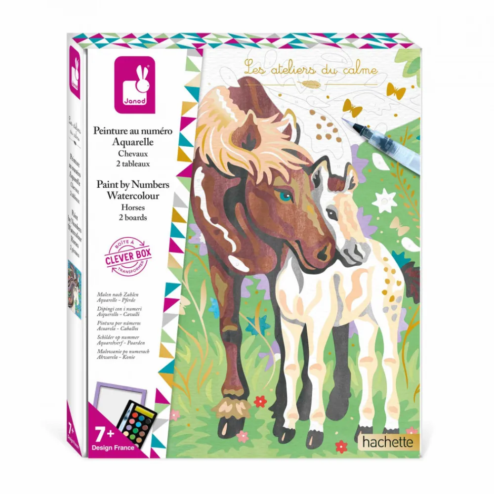 Janod Peinture Par Numéro & Coloriage|Collection "Les Ateliers Du Calme"*Peinture au Numéro Aquarelle Chevaux