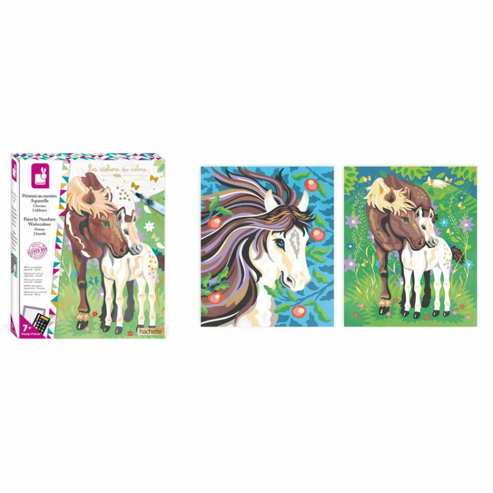 Janod Peinture Par Numéro & Coloriage|Collection "Les Ateliers Du Calme"*Peinture au Numéro Aquarelle Chevaux
