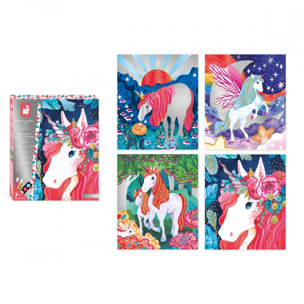Janod Peinture Par Numéro & Coloriage|Collection "Les Ateliers Du Calme"*Peinture Nacrée et 3D Licorne