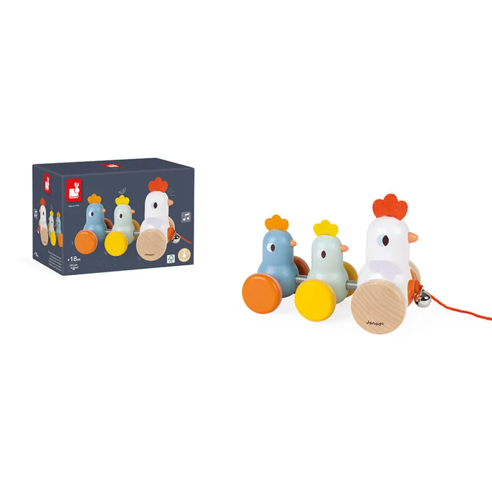Janod Jouets À Promener & À Pousser*Poule et Poussins à promener