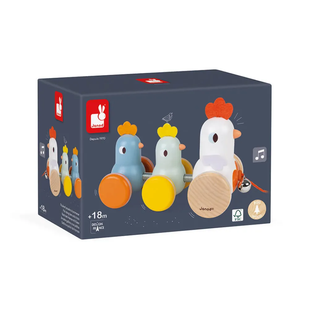 Janod Jouets À Promener & À Pousser*Poule et Poussins à promener