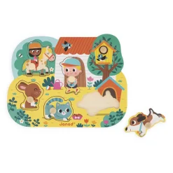 Janod Tracteurs & Animaux De La Ferme|Puzzles En Bois Premier Âge*Puzzle Campagne 6 pièces