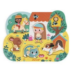 Janod Tracteurs & Animaux De La Ferme|Puzzles En Bois Premier Âge*Puzzle Campagne 6 pièces
