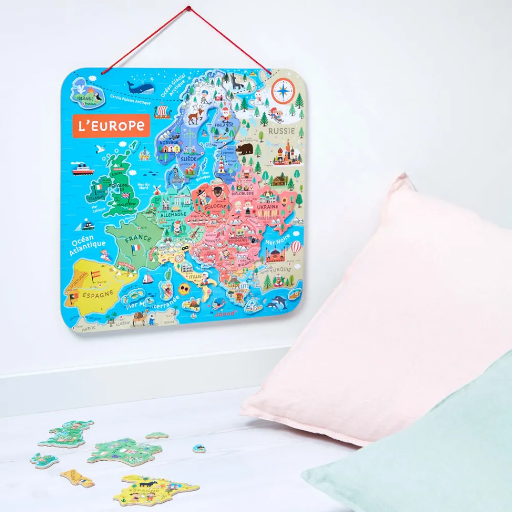 Janod Jeux Éducatifs Primaire|Jeux Éducatifs Science & Géographie*Puzzle Carte d'Europe Magnétique (bois)