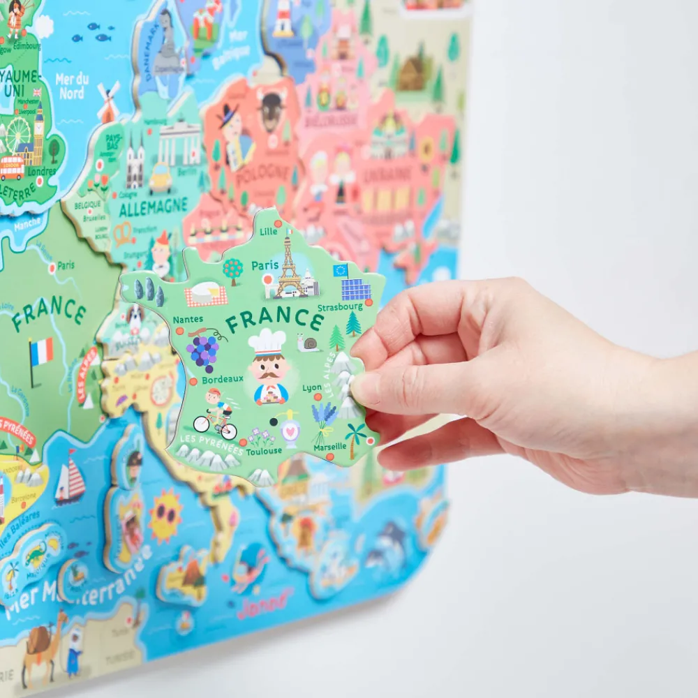 Janod Jeux Éducatifs Primaire|Jeux Éducatifs Science & Géographie*Puzzle Carte d'Europe Magnétique (bois)