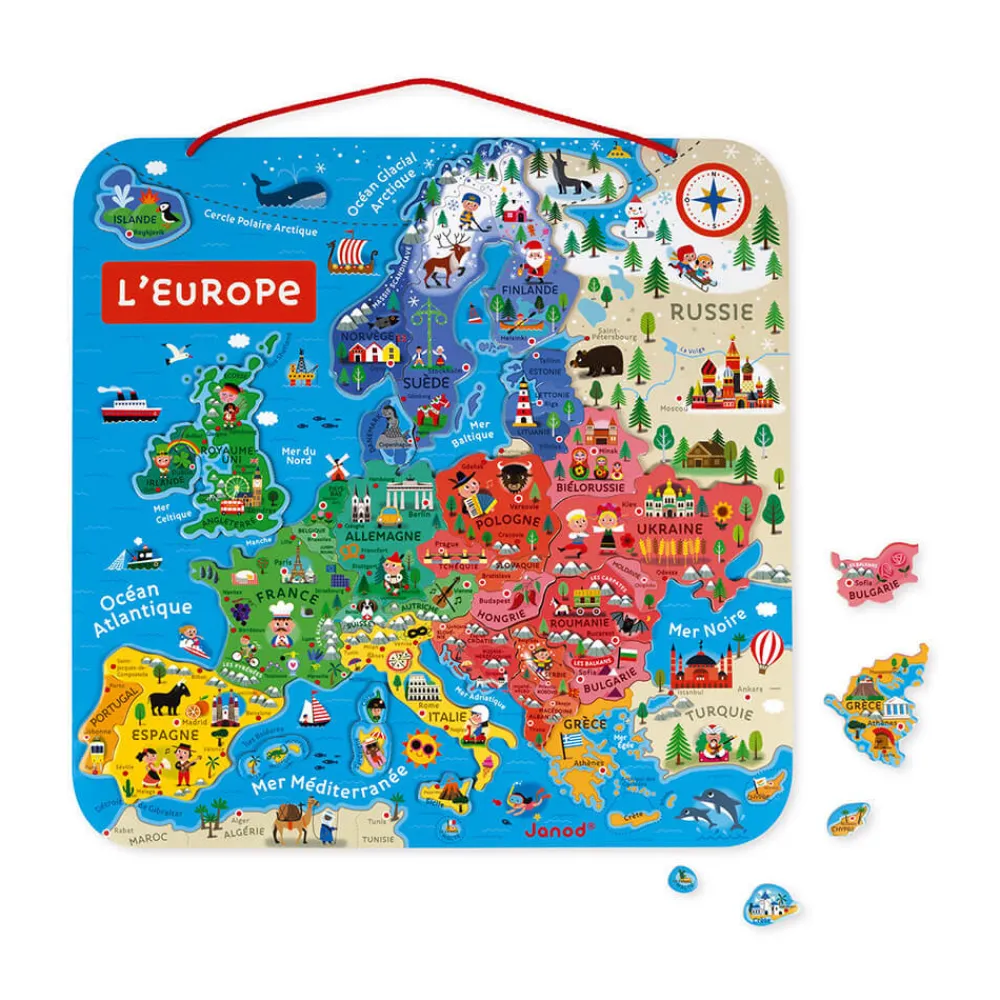 Janod Jeux Éducatifs Primaire|Jeux Éducatifs Science & Géographie*Puzzle Carte d'Europe Magnétique (bois)
