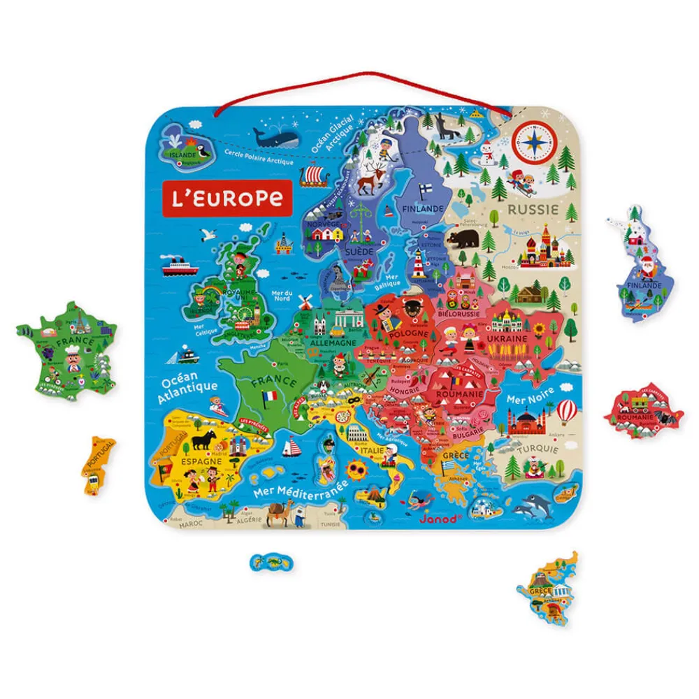 Janod Jeux Éducatifs Primaire|Jeux Éducatifs Science & Géographie*Puzzle Carte d'Europe Magnétique (bois)