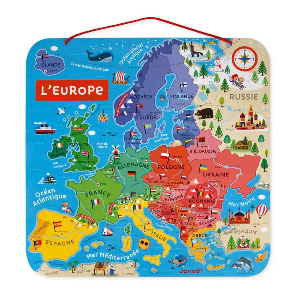 Janod Jeux Éducatifs Primaire|Jeux Éducatifs Science & Géographie*Puzzle Carte d'Europe Magnétique (bois)