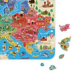 Janod Jeux Éducatifs Primaire|Jeux Éducatifs Science & Géographie*Puzzle Carte d'Europe Magnétique Espagnol (bois)