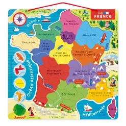 Janod Jeux Éducatifs Primaire|Jeux Éducatifs Magnétiques*Puzzle Carte France Magnétique 93 pièces
