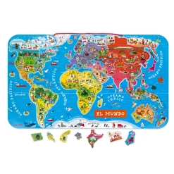 Janod Jeux Éducatifs Primaire|Jeux Éducatifs Science & Géographie*Puzzle Carte Monde Magnétique 92 pièces Espagnol