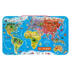 Janod Jeux Éducatifs Primaire|Jeux Éducatifs Science & Géographie*Puzzle Carte Monde Magnétique 92 pièces Espagnol
