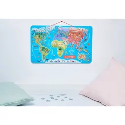Janod Jeux Éducatifs Primaire|Jeux Éducatifs Science & Géographie*Puzzle Carte Monde Magnétique 92 pièces Italien