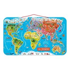 Janod Jeux Éducatifs Primaire|Jeux Éducatifs Science & Géographie*Puzzle Carte Monde Magnétique 92 pièces Italien
