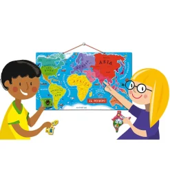 Janod Jeux Éducatifs Primaire|Jeux Éducatifs Science & Géographie*Puzzle Carte Monde Magnétique 92 pièces Italien