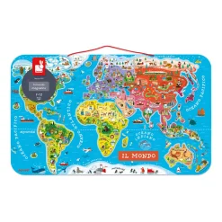 Janod Jeux Éducatifs Primaire|Jeux Éducatifs Science & Géographie*Puzzle Carte Monde Magnétique 92 pièces Italien