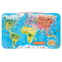 Janod Jeux Éducatifs Primaire|Jeux Éducatifs Science & Géographie*Puzzle Carte Monde Magnétique 92 pièces Anglais
