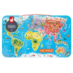 Janod Jeux Éducatifs Primaire|Jeux Éducatifs Science & Géographie*Puzzle Carte Monde Magnétique 92 pièces Anglais