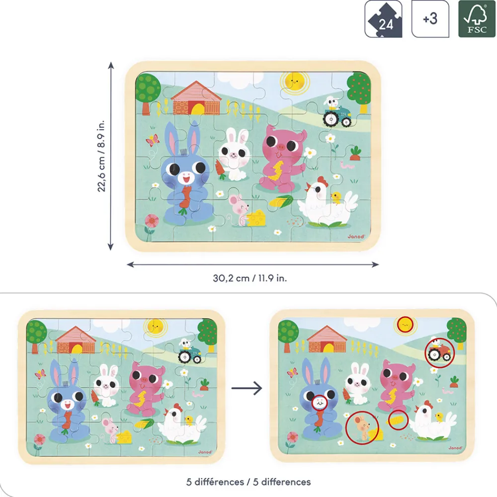 Janod Tracteurs & Animaux De La Ferme|Puzzles En Bois Premier Âge*Puzzle en bois A la ferme 24 pièces
