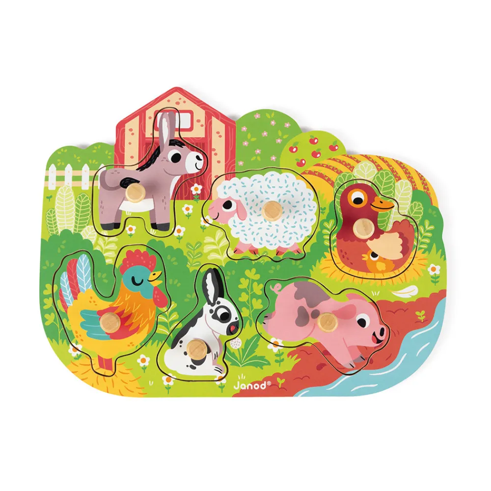 Janod Tracteurs & Animaux De La Ferme|Puzzles En Bois Premier Âge*Puzzle Happy Farm 6 pièces