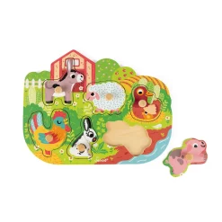 Janod Tracteurs & Animaux De La Ferme|Puzzles En Bois Premier Âge*Puzzle Happy Farm 6 pièces