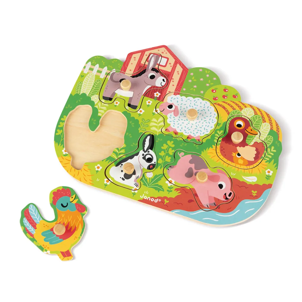 Janod Tracteurs & Animaux De La Ferme|Puzzles En Bois Premier Âge*Puzzle Happy Farm 6 pièces