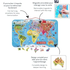 Janod Jeux Éducatifs Primaire|Jeux Éducatifs Science & Géographie*Puzzle Monde Magnétique 92 pièces