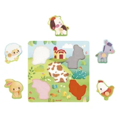 Janod Tracteurs & Animaux De La Ferme|Puzzles En Bois Premier Âge*Puzzle tactile Ferme 5 pièces