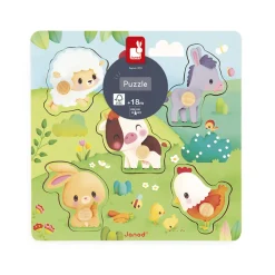 Janod Tracteurs & Animaux De La Ferme|Puzzles En Bois Premier Âge*Puzzle tactile Ferme 5 pièces