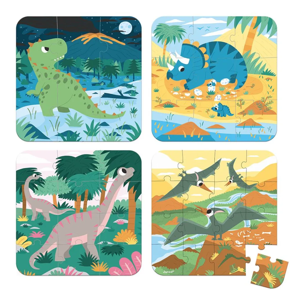 Janod Puzzles Fabriqués En France|Puzzles 20 À 49 Pièces*Puzzles Évolutifs Dinosaures - 4 puzzles