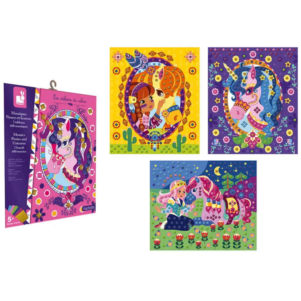 Janod Mosaïques & Gommettes|Collection "Les Ateliers Du Calme"*Set Créatif Mosaïques en Mousse Poneys et Licornes