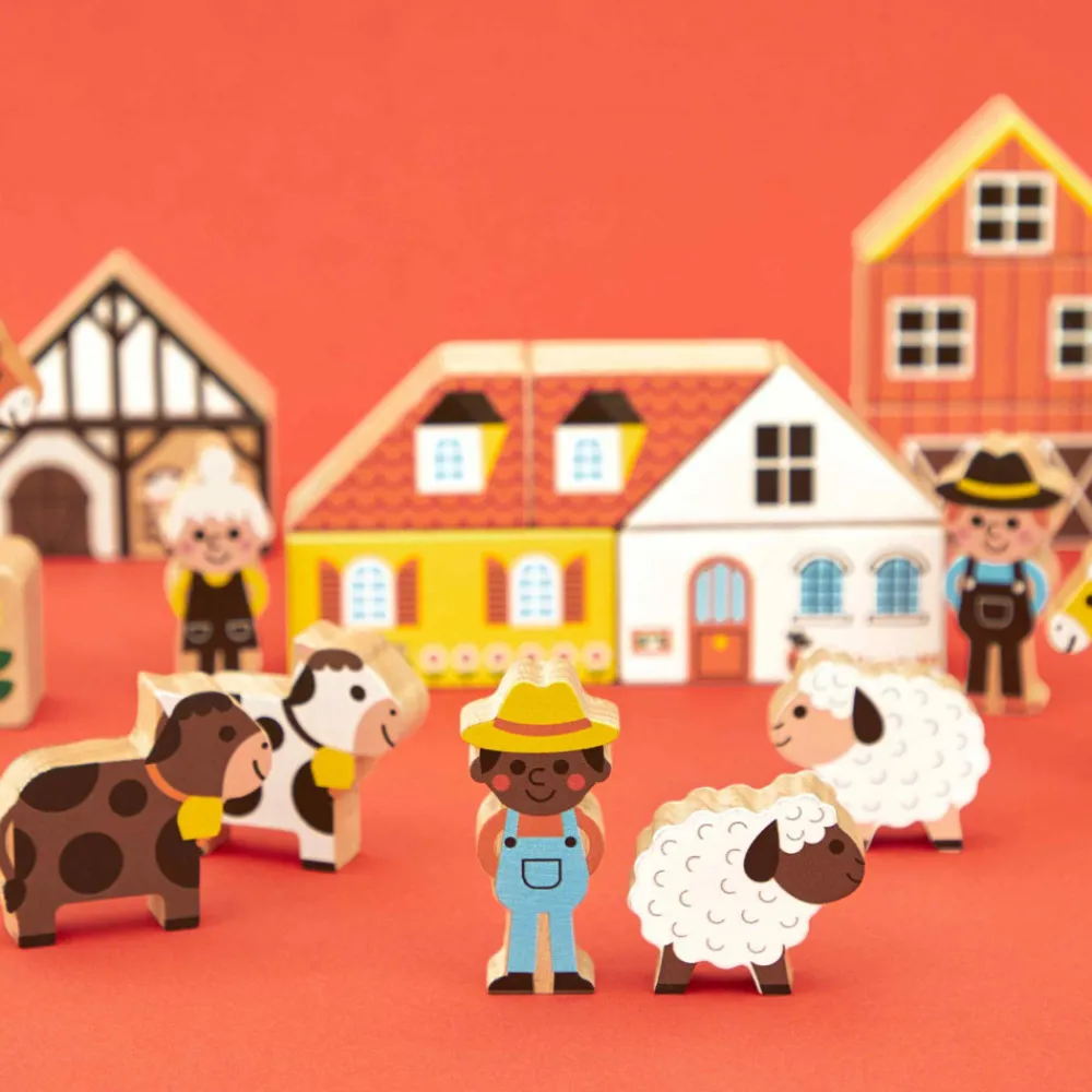 Janod Jeux De Construction|Tracteurs & Animaux De La Ferme*Set de 34 cubes en bois Campagne - Cross Roads