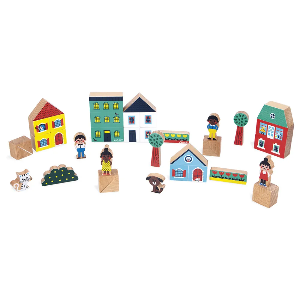 Janod Jeux De Construction|Cubes & Pyramides*Set de 36 cubes en bois Ville - Cross Roads