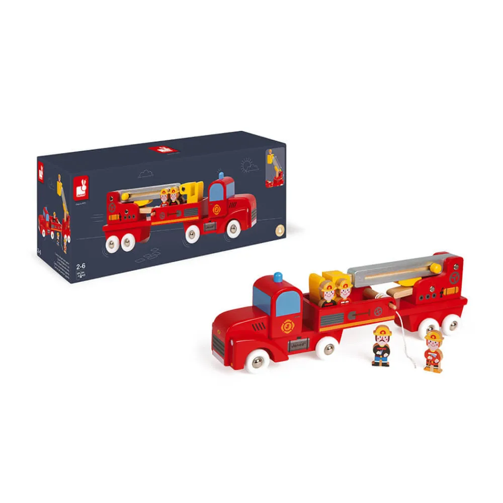 Janod Caserne & Véhicules De Pompiers*Story - Camion de Pompiers Géant (bois)