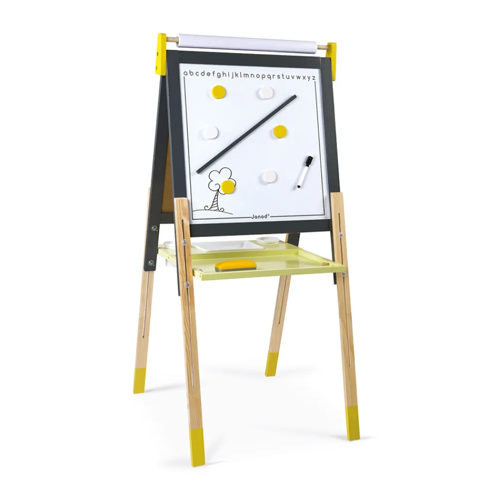 Janod Tableaux, Ardoises & Magnets|Jeux Éducatifs Primaire*Tableau Réglable gris et Jaune (bois)