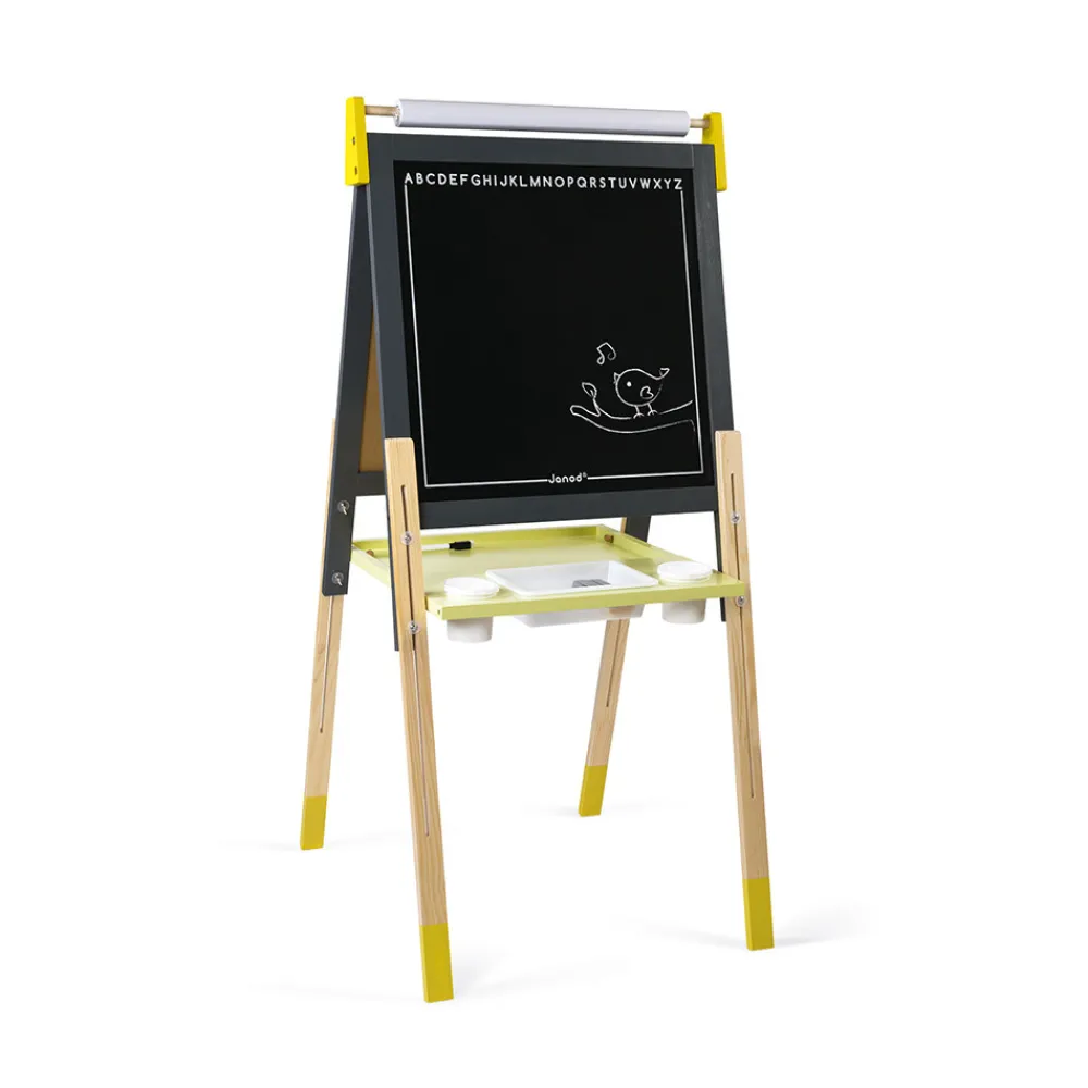 Janod Tableaux, Ardoises & Magnets|Jeux Éducatifs Primaire*Tableau Réglable gris et Jaune (bois)