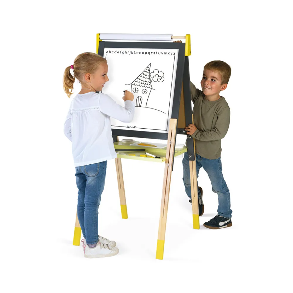 Janod Tableaux, Ardoises & Magnets|Jeux Éducatifs Primaire*Tableau Réglable gris et Jaune (bois)