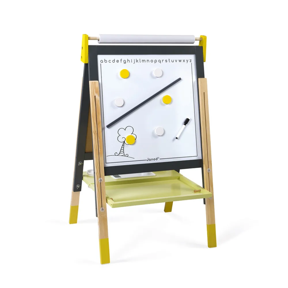 Janod Tableaux, Ardoises & Magnets|Jeux Éducatifs Primaire*Tableau Réglable gris et Jaune (bois)