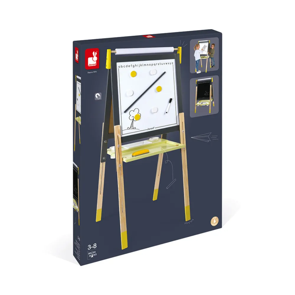 Janod Tableaux, Ardoises & Magnets|Jeux Éducatifs Primaire*Tableau Réglable gris et Jaune (bois)