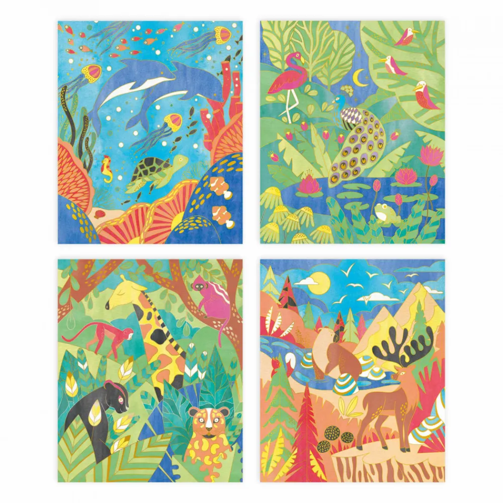 Janod Peinture Par Numéro & Coloriage|Collection "Les Ateliers Du Calme"*Tableaux Dorés Peinture Aquarelle Animaux